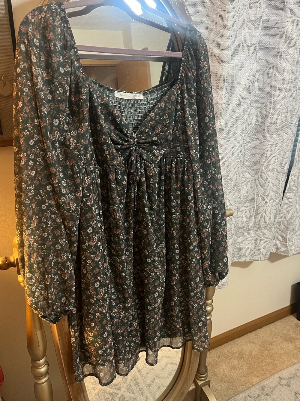 Women’s Altar’d state Dark Floral Babydoll Dress with Tie Front